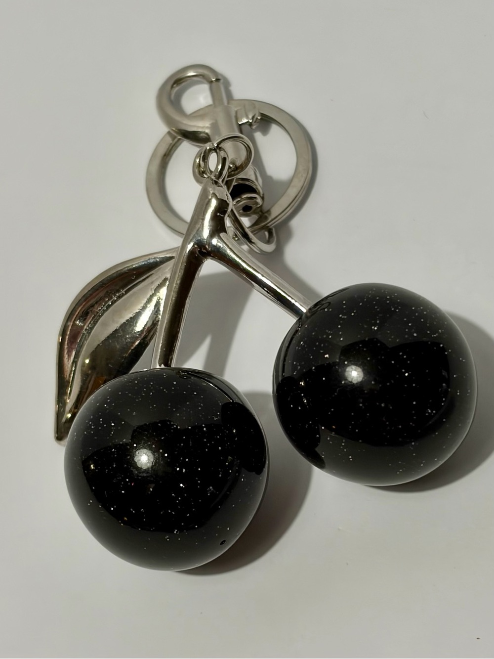 Black Cherry Keychain Charm - Sleek Silver Accent